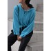 Aesthetic blue Sweater Blouse hooded drawstring casual knitwear