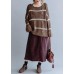 Pullover fall chocolate striped knit sweat tops o neck Sweater Blouse