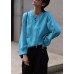 Aesthetic blue Sweater Blouse hooded drawstring casual knitwear