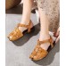 Fitted Flat Sandals Brown Cowhide Leather